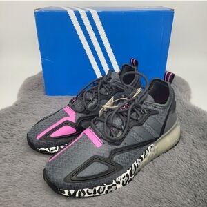New Adidas ZX 2K Boost Women's Low Top Running Shoes Grey Purple Size 7